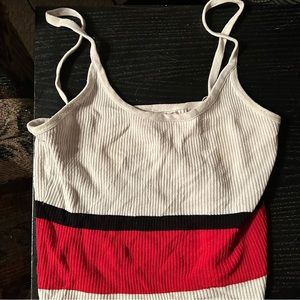 woman’s sized small striped tank top, white black and red
